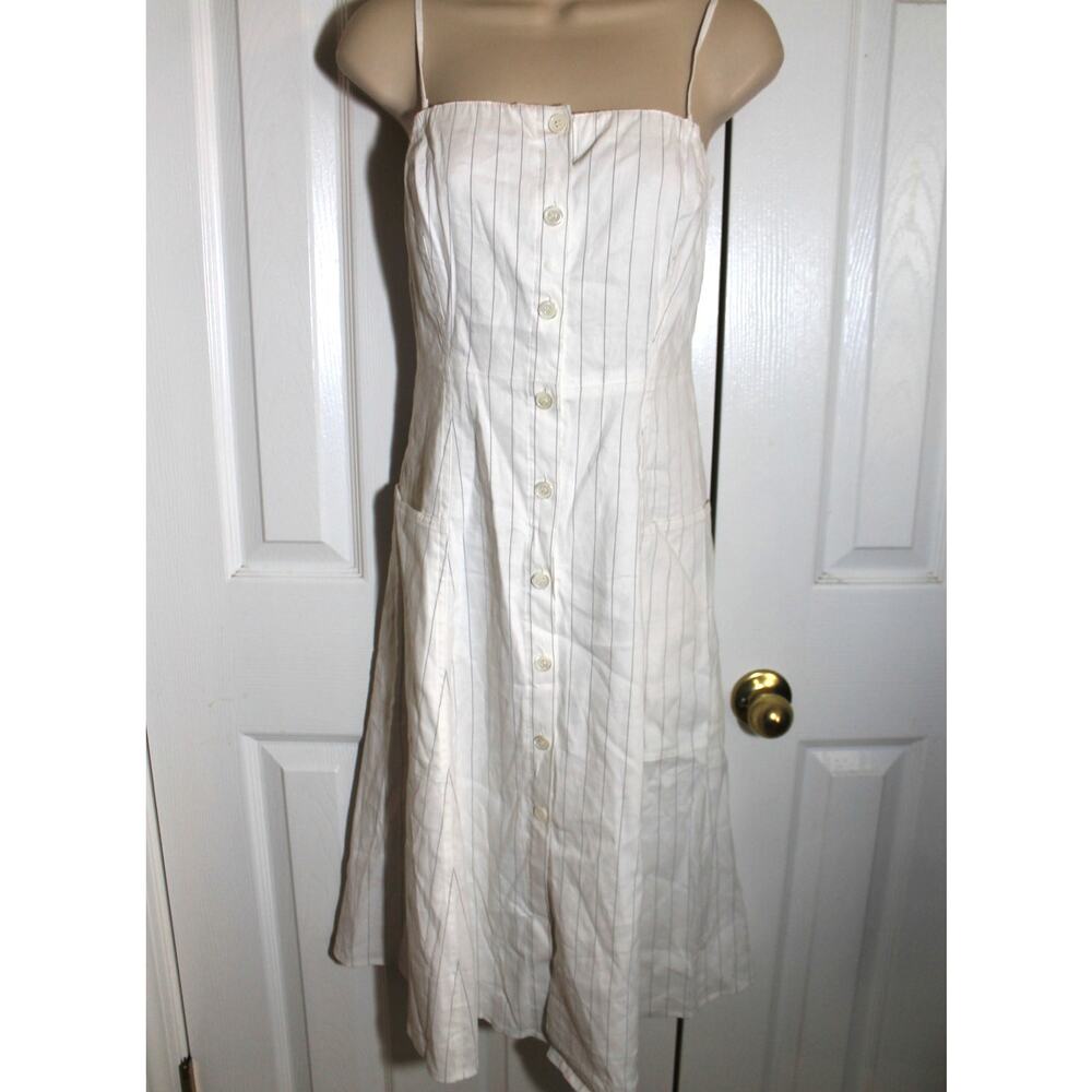 Theory Kayleigh Thin Black Stripe on White Linen Blend Midi Dress sz 00